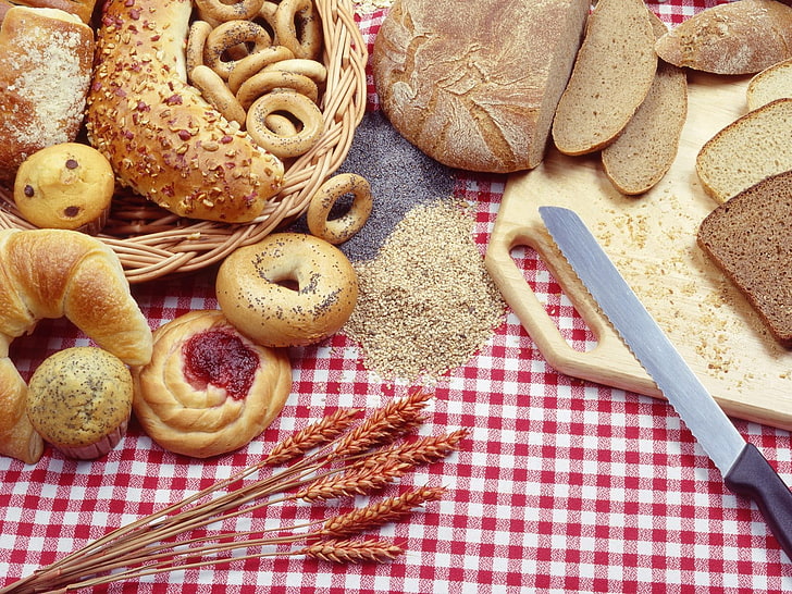 assorted-pastries, bakery, spikes, knives, boards, baking, HD wallpaper