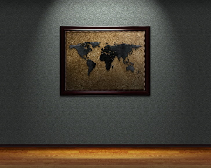 map painting, world, wallpaper, wall, painting, brown, dark, HD wallpaper