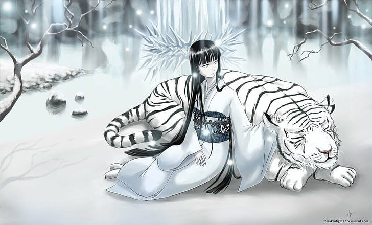 Anime, Original, Chica, Original (Anime), Tigre, Tigre Blanco, Fondo de pantalla HD