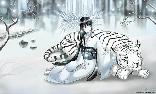 Anime, Original, Girl, Original (อะนิเมะ), Tiger, White Tiger, วอลล์เปเปอร์ HD HD wallpaper