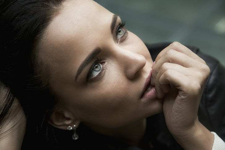 women, Angelina Petrova, face, portrait, finger on lips, model, HD wallpaper