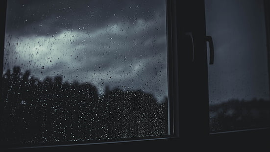 дъжд, прозорец, облаци, нощ, HD тапет HD wallpaper