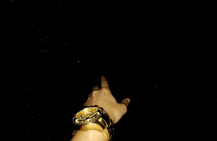 bintang, emas, jam, malam, langit, jam tangan, Jam Emas, Wallpaper HD