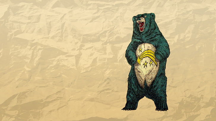 green and white bear painting, bear, paper, crumpled, ill, HD wallpaper