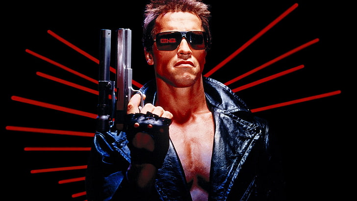 filmer, Terminator, Arnold Schwarzenegger, filmaffisch, cyborg, pistol, HD tapet