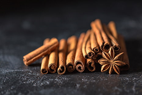 brown star anis, cinnamon, anise, star anise, spices, HD wallpaper HD wallpaper