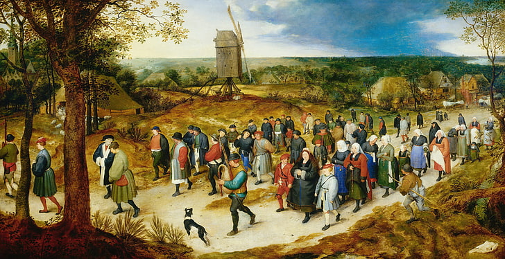 bild, väderkvarn, genre, Jan Brueghel den äldre, Bröllopsprocessionen, HD tapet