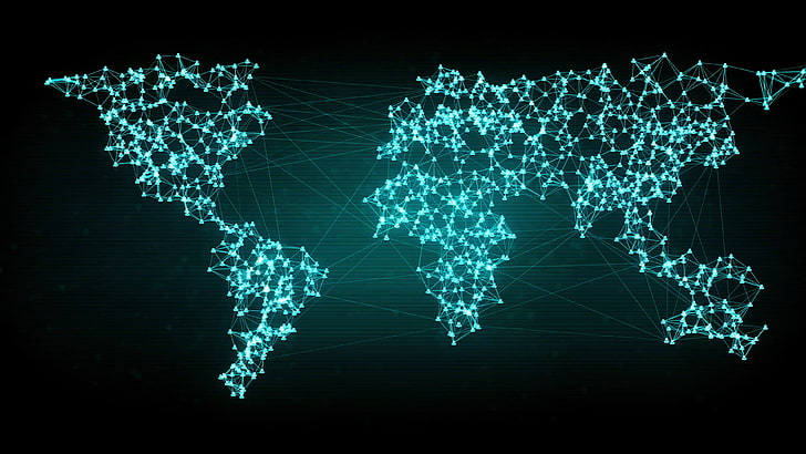 biru, dunia, jejaring sosial, garis, teknologi, grafik, kegelapan, biru elektrik, menghubungkan, peta dunia, web, jaringan, Wallpaper HD