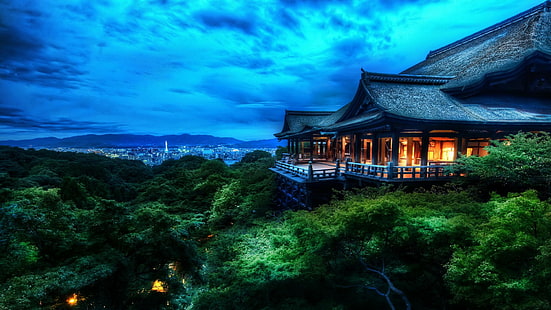 Japonya, Kyoto, ağaçlar, tapınak, kiyomizudera, HD masaüstü duvar kağıdı HD wallpaper