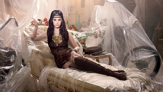 Katy Perry, piosenkarka, kobiety, brunetka, kostiumy, buty do kolan, Tapety HD HD wallpaper