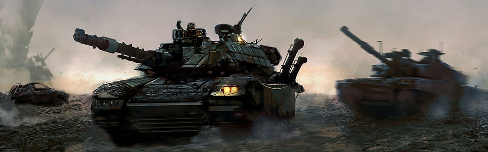 svart stridsvagn tapeter, tank, militär, krig, konstverk, flera skärmar, M60A3, Leopard 2, dubbla bildskärmar, HD tapet HD wallpaper