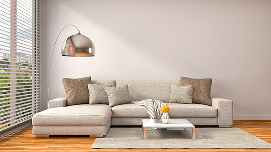 diseño, sofá, interior, almohada, ventana, moderno, Fondo de pantalla HD HD wallpaper