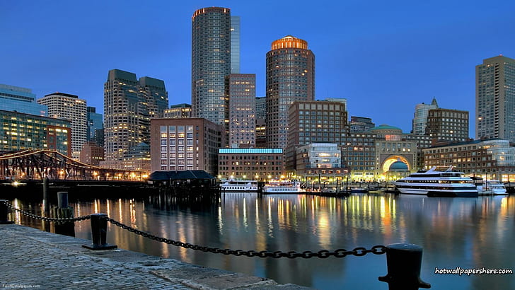 Boston Skyline, skyline, boston, modern, kota, alam, dan lanskap, Wallpaper HD
