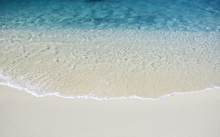 verde azulado mar, playa, mar, arena, agua, olas, espuma, Fondo de pantalla HD