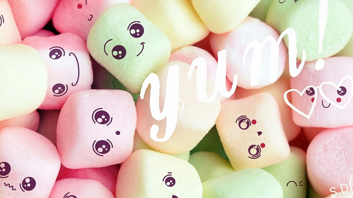 Marshmellows, pink, grün, lächeln, HD-Hintergrundbild