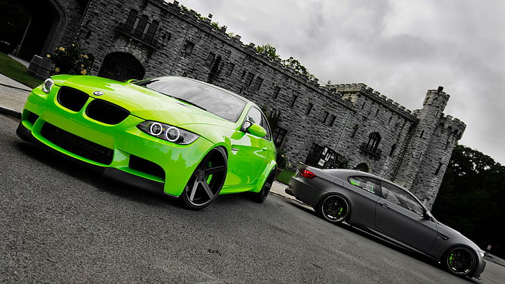 Lime Green M3, grey, green, cars, HD wallpaper