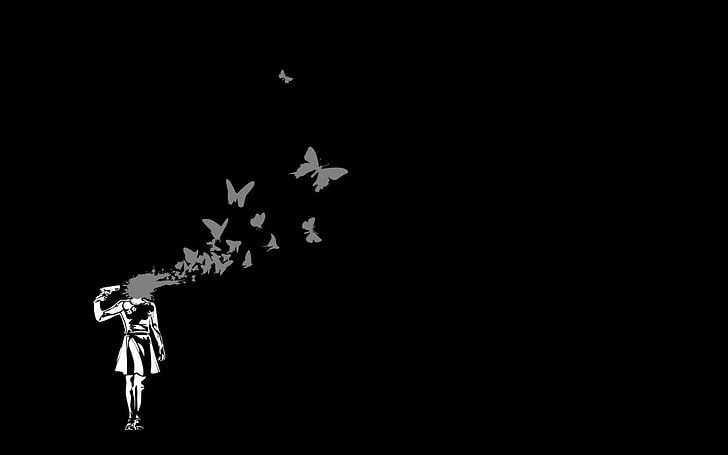 فتاة مع خلفية الفراشات ، الظلام ، ايمو، خلفية HD