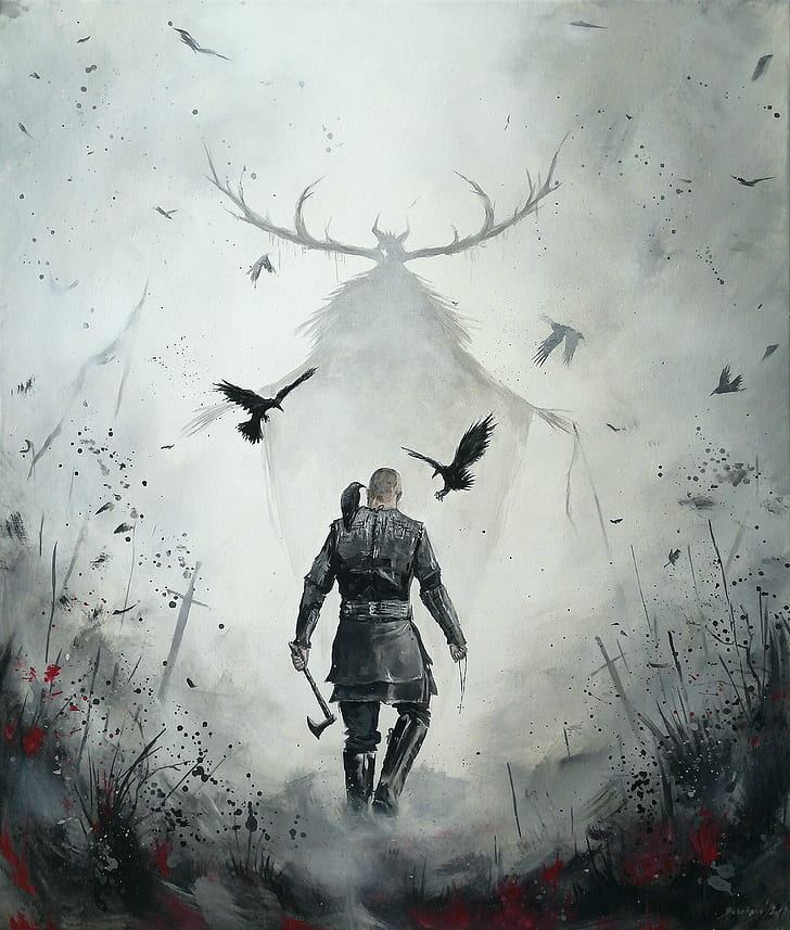 birds, viking, Axe, cross, horns, sword, Ragnar Lodbrok, Vikings, HD wallpaper