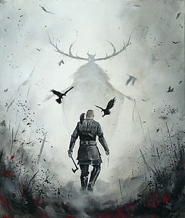 uccelli, vichingo, ascia, croce, corna, spada, Ragnar Lodbrok, vichinghi, Sfondo HD HD wallpaper