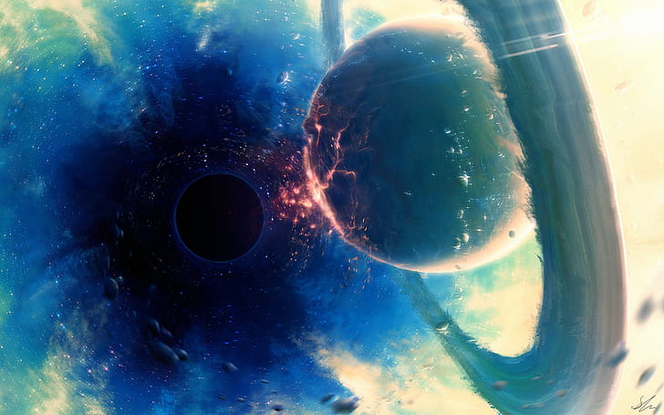 อวกาศสันทรายวงแหวนดาวเคราะห์ศิลปะอวกาศหลุมดำ, วอลล์เปเปอร์ HD