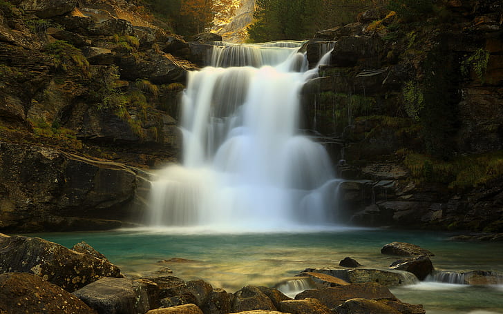 Waterfall Rocks Stones Forest HD, alam, hutan, batu, batu, air terjun, Wallpaper HD