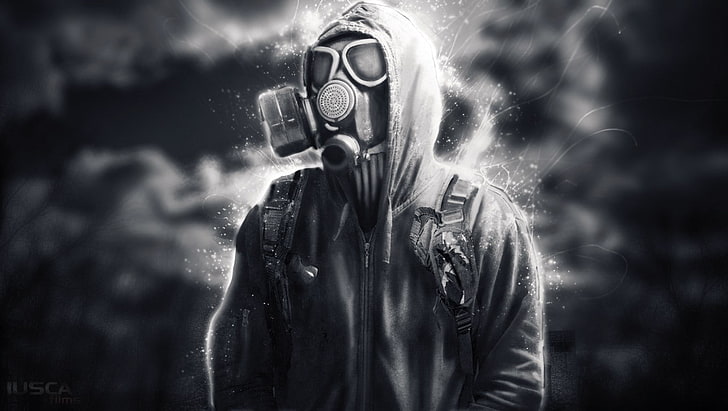 gas masks, digital art, artwork, hoods, HD wallpaper