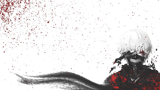 Fondo de pantalla de Kaneki Ken, Tokyo Ghoul, rojo, ojos rojos, fondo blanco, humo, Kaneki Ken, Fondo de pantalla HD HD wallpaper
