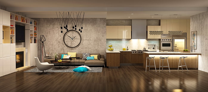 design, mobilia, orologio, interno, sedia, cucina, camino, soggiorno, moderno, orologio, divano, Sfondo HD HD wallpaper