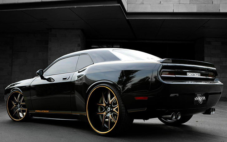 hitam Dodge Challenger coupe, dodge, penantang, asanti, tuning, Wallpaper HD