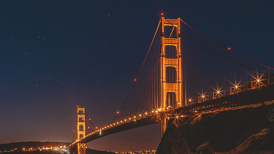 Golden Gate Bridge, nuit, San Francisco 4K, nuit, pont, or, porte, Francisco, San, Fond d'écran HD HD wallpaper