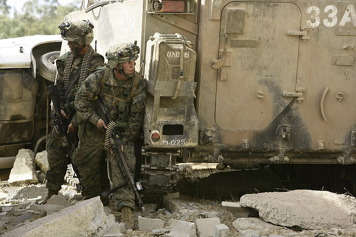 LMG, rifle, treinamento, M113, veículo, soldado, exército dos EUA, marinha dos EUA, HD papel de parede