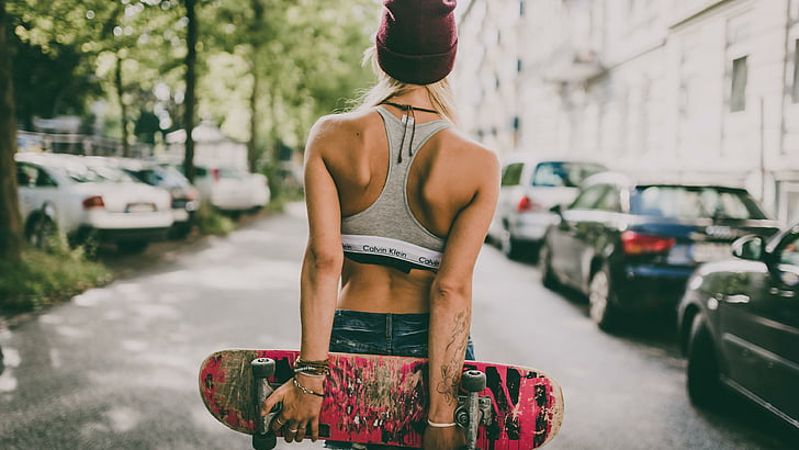 момиче, улица, скейтборд, скейт, HD тапет