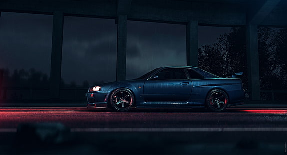 dark, car, vehicle, Nissan, Nissan Skyline, Nissan Skyline GT-R R34, HD wallpaper HD wallpaper