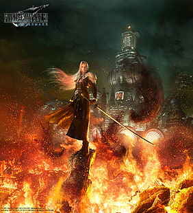 Final Fantasy VII, gry wideo, Midgar, Shinra, Sephiroth, ogień, Final Fantasy VII: Remake, Tapety HD HD wallpaper