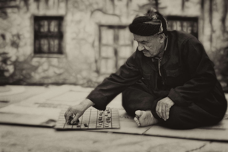 board game, elder, elderly, game, grandfather, grandpa, man, old, person, playing, poverty, sepia, strategy, HD wallpaper