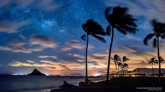 Bahía de Kaneohe en la noche, Oahu, Hawaii, Islas, Fondo de pantalla HD HD wallpaper