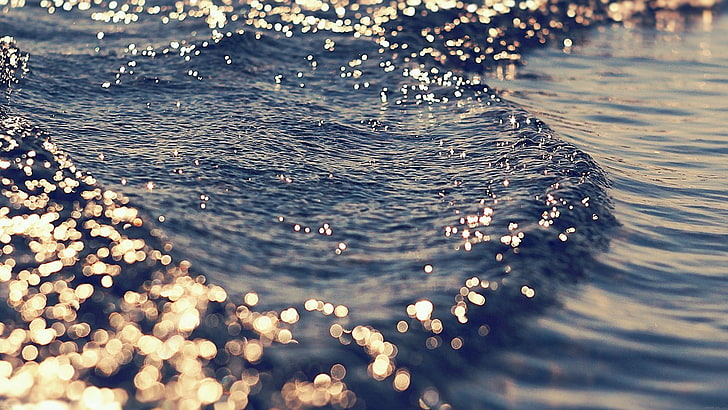 cuerpo de agua, agua, mar, olas, oro, azul, Fondo de pantalla HD