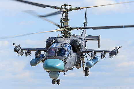 grey and black helicopter, Helicopter, Russian, Alligator, Shock, Hokum B, Vladislav Perminov, KA-52, HD wallpaper HD wallpaper