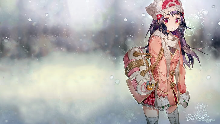 pokemon, dawn, hikari, winter, scarf, Anime, HD wallpaper