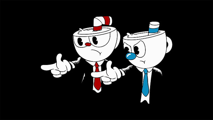 иллюстрация двух белых чашек, Cuphead (видеоигра), Криминальное чтиво, юмор, HD обои
