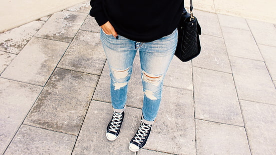 Chia Habte, женщины, ножки, рваные джинсы, HD обои HD wallpaper