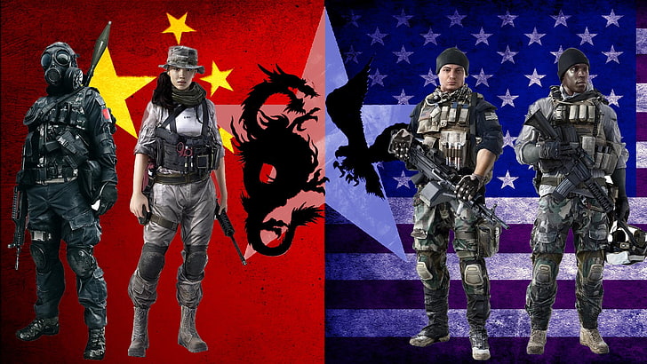 two army illustration, USA, China, dragon, eagle, Battlefield 4, video games, HD wallpaper