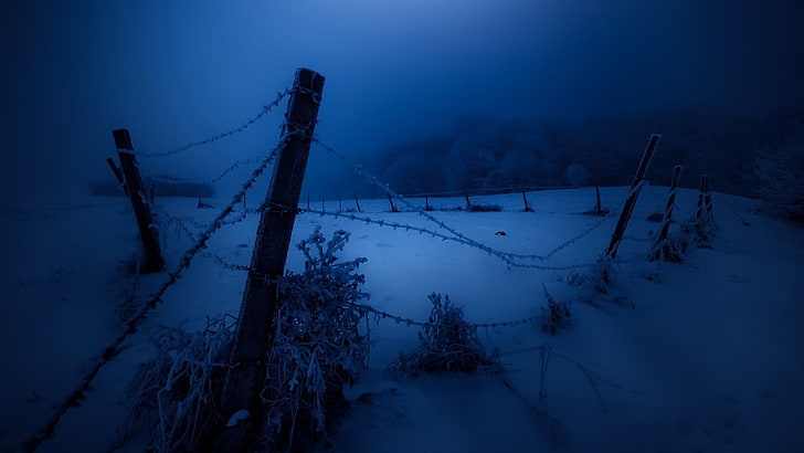 dunkel, nacht, zaun, kalt, schnee, winter, landschaft, HD-Hintergrundbild