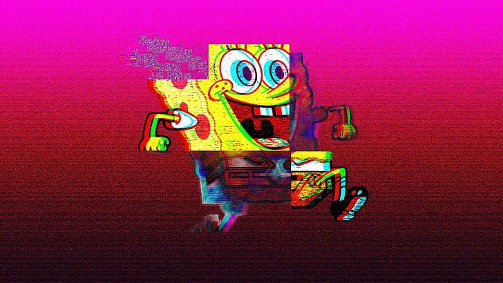 Run, Spongebob, Squarepants, vaporwave, VHS, Sfondo HD
