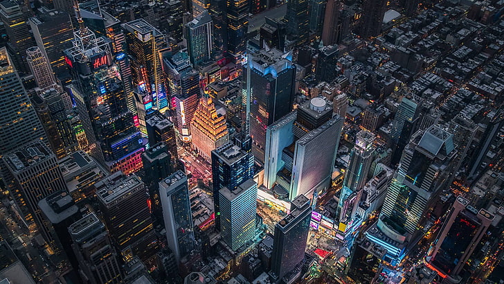 områdesvy av stadsbyggnader, stad, skyline, New York City, Times Square, HD tapet