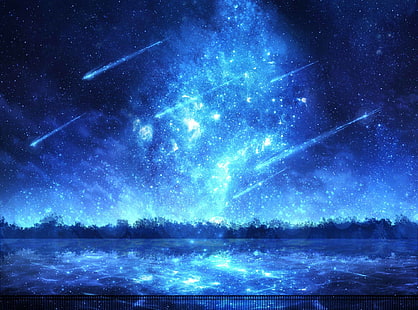 Anime, Original, Aurora Australis, Comet, Lake, HD wallpaper HD wallpaper