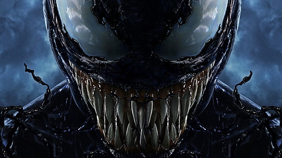 фон, фантастика, зъби, същество, плакат, ужас, Том Харди, Venom, симбиот, HD тапет HD wallpaper
