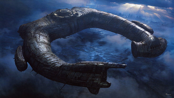 black space ship digital wallpaper, ship, stranger, alien, Prometheus, Juggernaut Ship, horseshoe, HD wallpaper