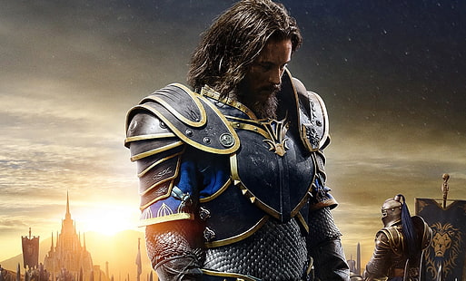 Warcraft Arthas, cinema, battlefield, flame, logo, fantasy, game, star, Warcraft, Blizzard, armor, sky, war, cloud, lion, man, army, rpg, fight, movie, castle, mmorpg, film, warrior, Activision, king, Legendary, medieval, pearls, live action, epic, combat, Travis Fimmel, Alliance, kumo, Stormwind, Warcraft the Movie, Fight for the Alliance, Duncan Jones, Anduin Lothar, HD wallpaper HD wallpaper