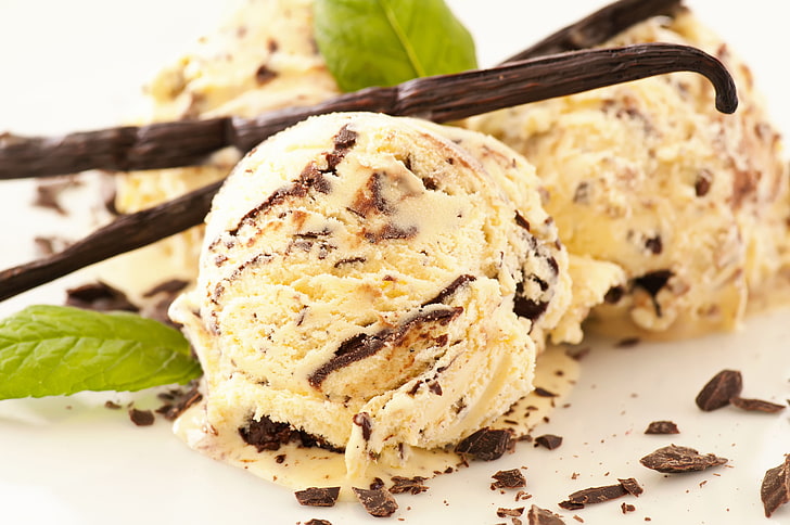 ice cream, balls, chocolate, ice cream, dessert, vanilla, HD wallpaper